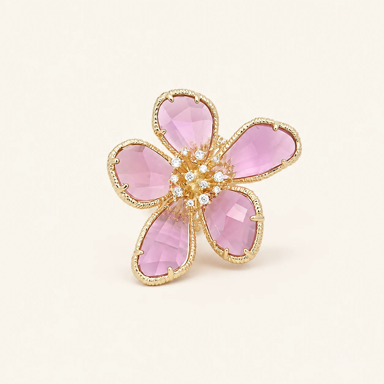 Champagne Gold Floral Crystal Statement Ring
