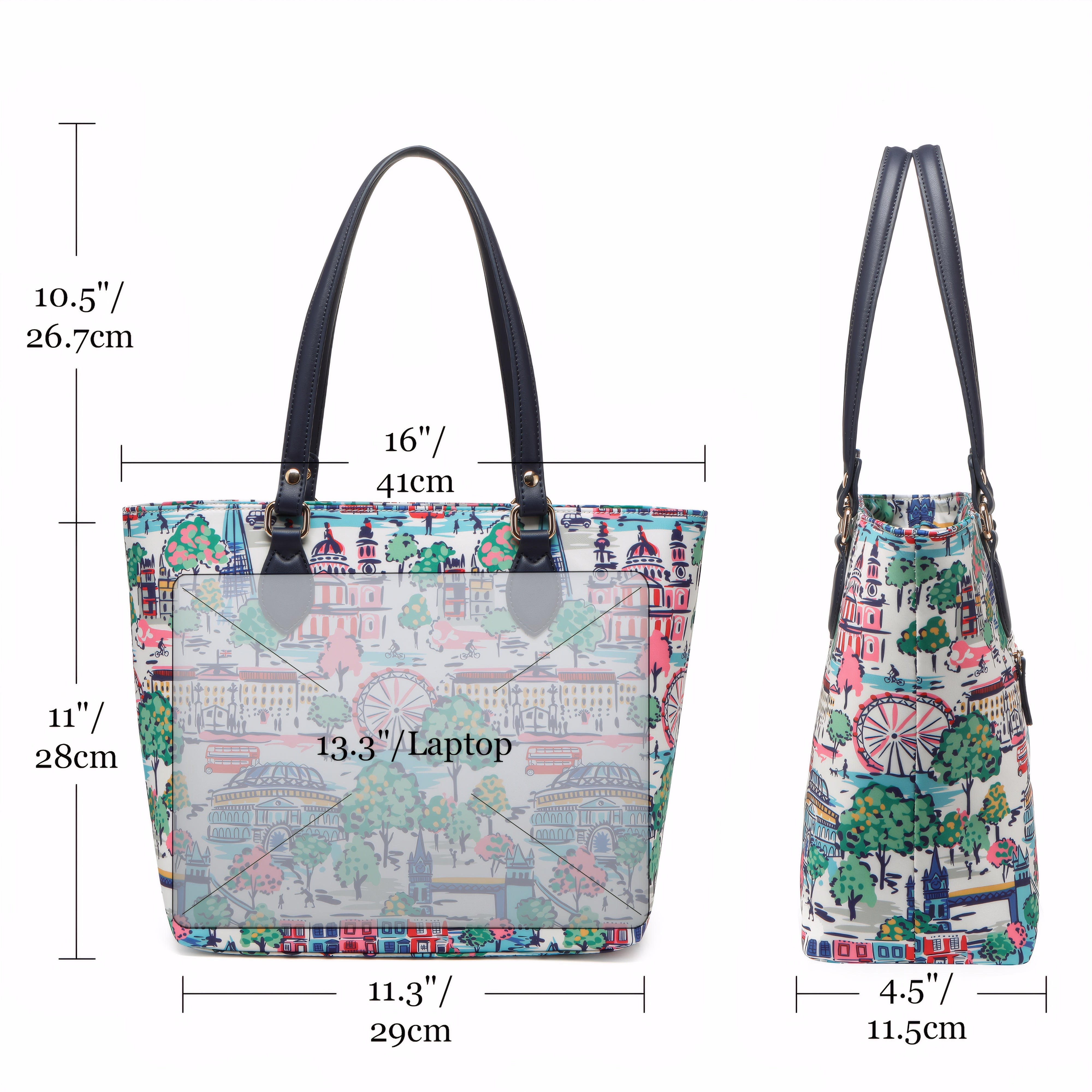 Cutie Kittie Tote bags for women, tote purse, nylon tote bag, with zipper and pockets, waterproof, lightweight，London