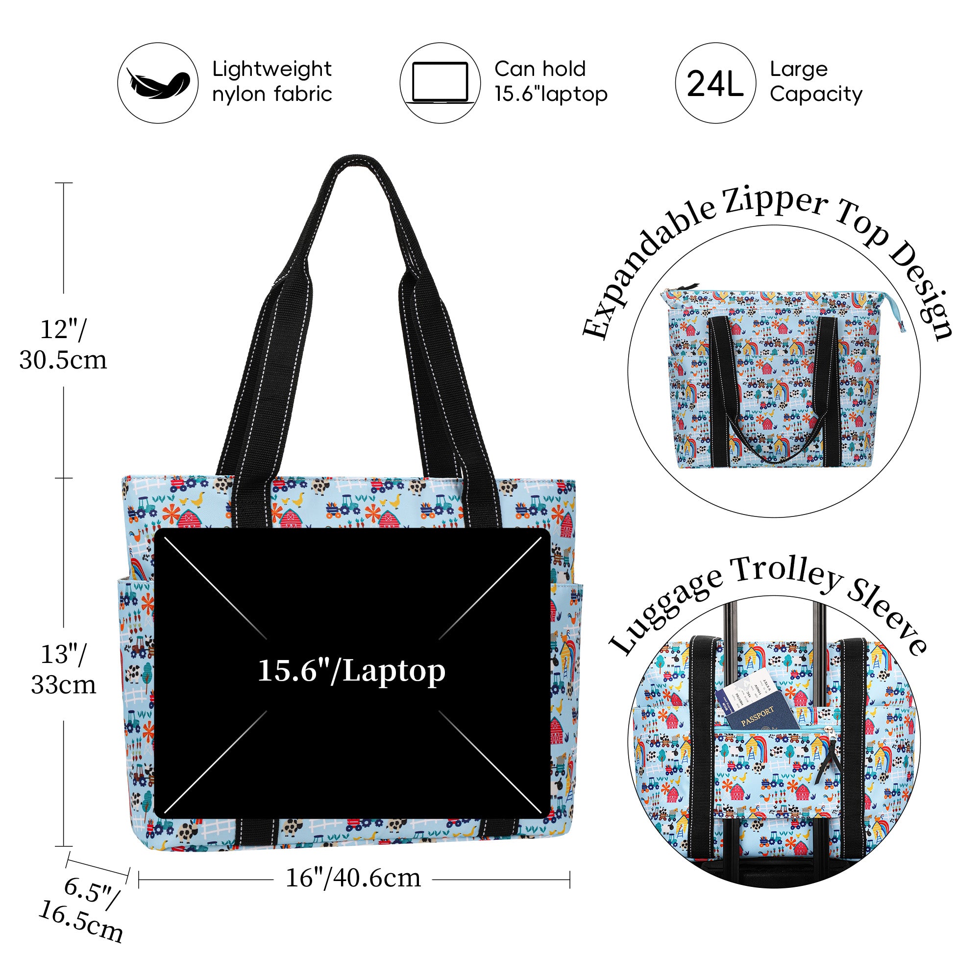 Happie Peppie Tote Bag for Women,Tote Bag with Laptop Compartment and Cup Holder,Shoulder Bag Handbag for Work, Travel, Gym, Nurse Teacher School ,with Multiple Pockets Top Zipper Closure