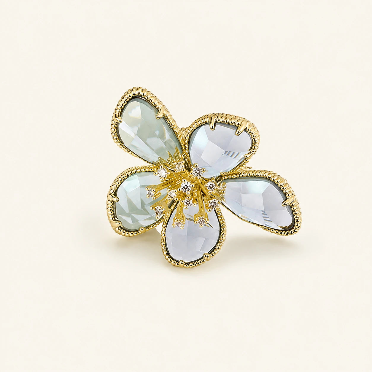 Champagne Gold Floral Crystal Statement Ring