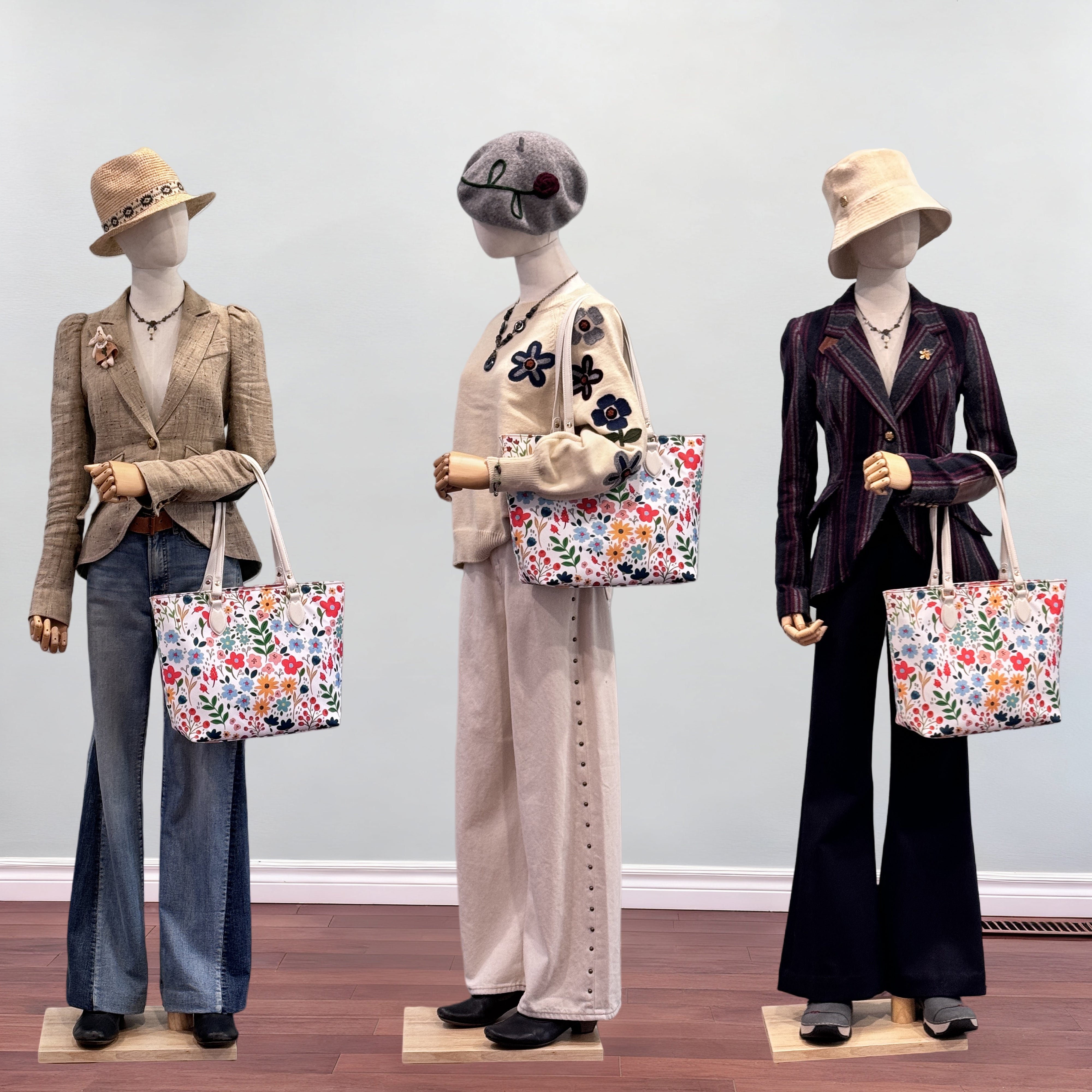 Cutie Kittie Tote bags for women, tote purse, nylon tote bag, with zipper and pockets, waterproof, lightweight，bloom