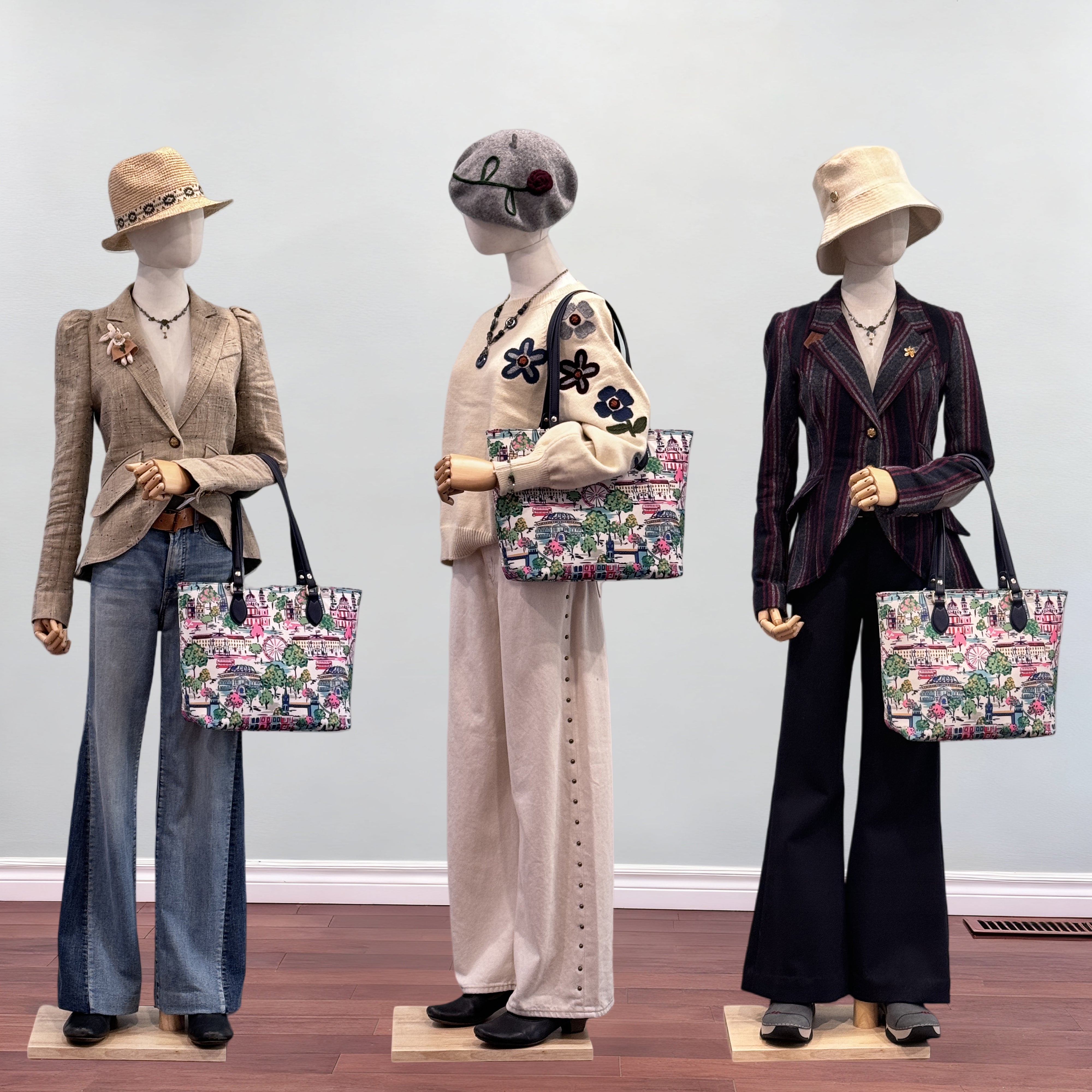 Cutie Kittie Tote bags for women, tote purse, nylon tote bag, with zipper and pockets, waterproof, lightweight，London