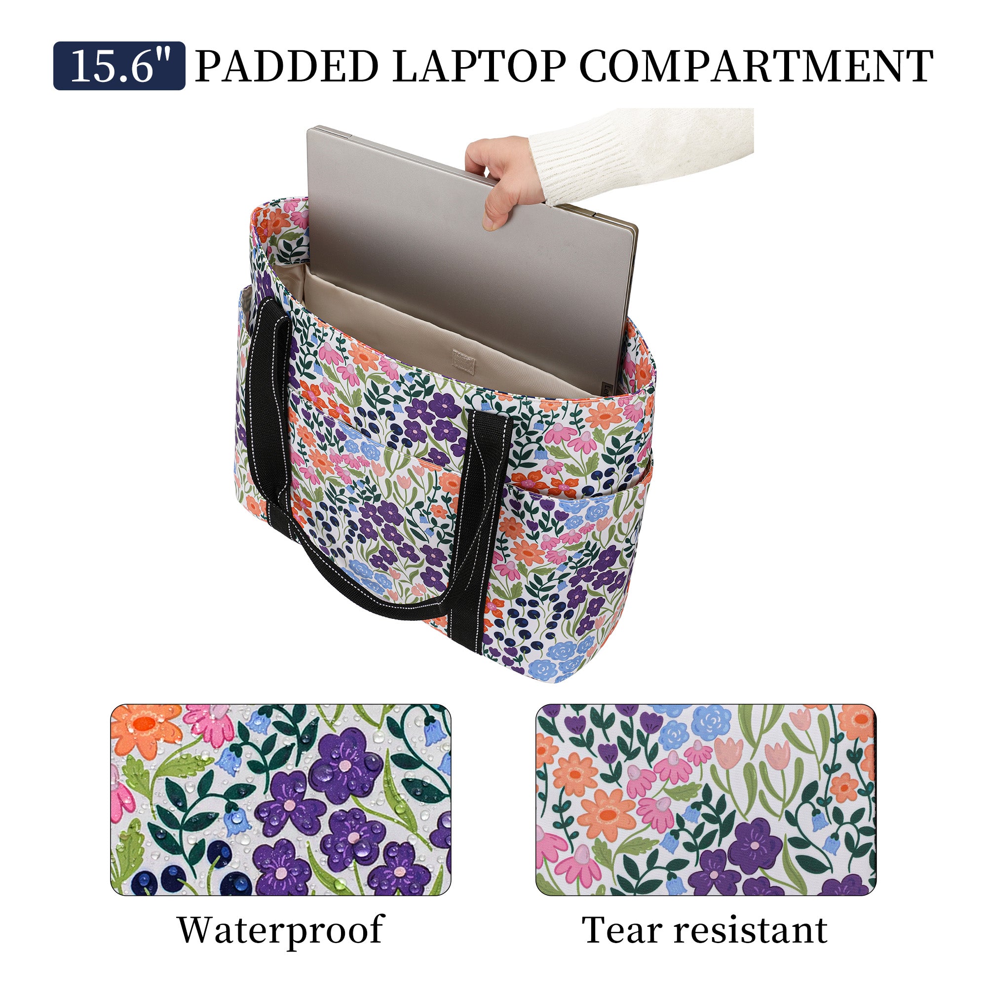 Happie Peppie Tote Bag for Women,Tote Bag with Laptop Compartment and Cup Holder,Shoulder Bag Handbag for Work, Travel, Gym, Nurse Teacher School ,with Multiple Pockets Top Zipper Closure