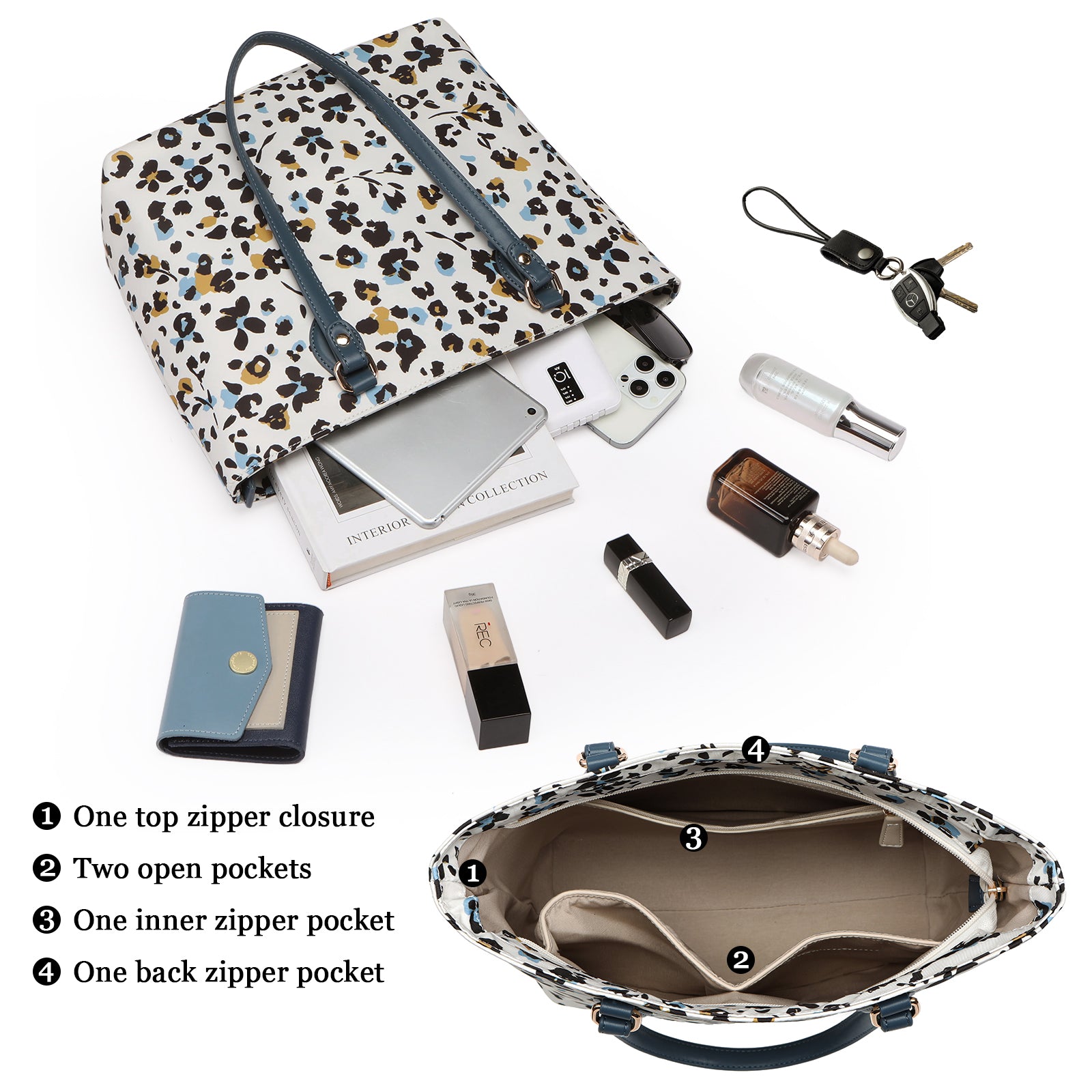 Cutie Kittie Tote bags for women, tote purse, nylon tote bag, with zipper and pockets, waterproof, lightweight，leopard