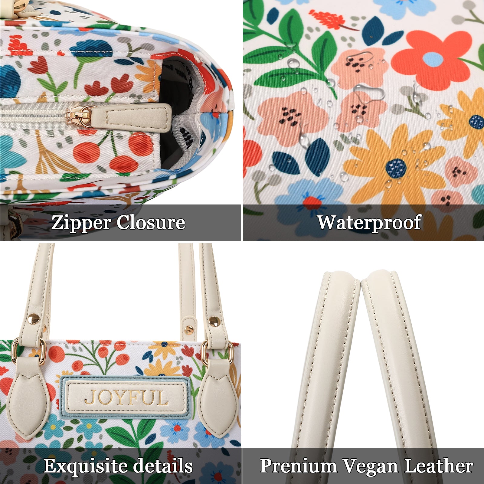 Cutie Kittie Tote bags for women, tote purse, nylon tote bag, with zipper and pockets, waterproof, lightweight，bloom