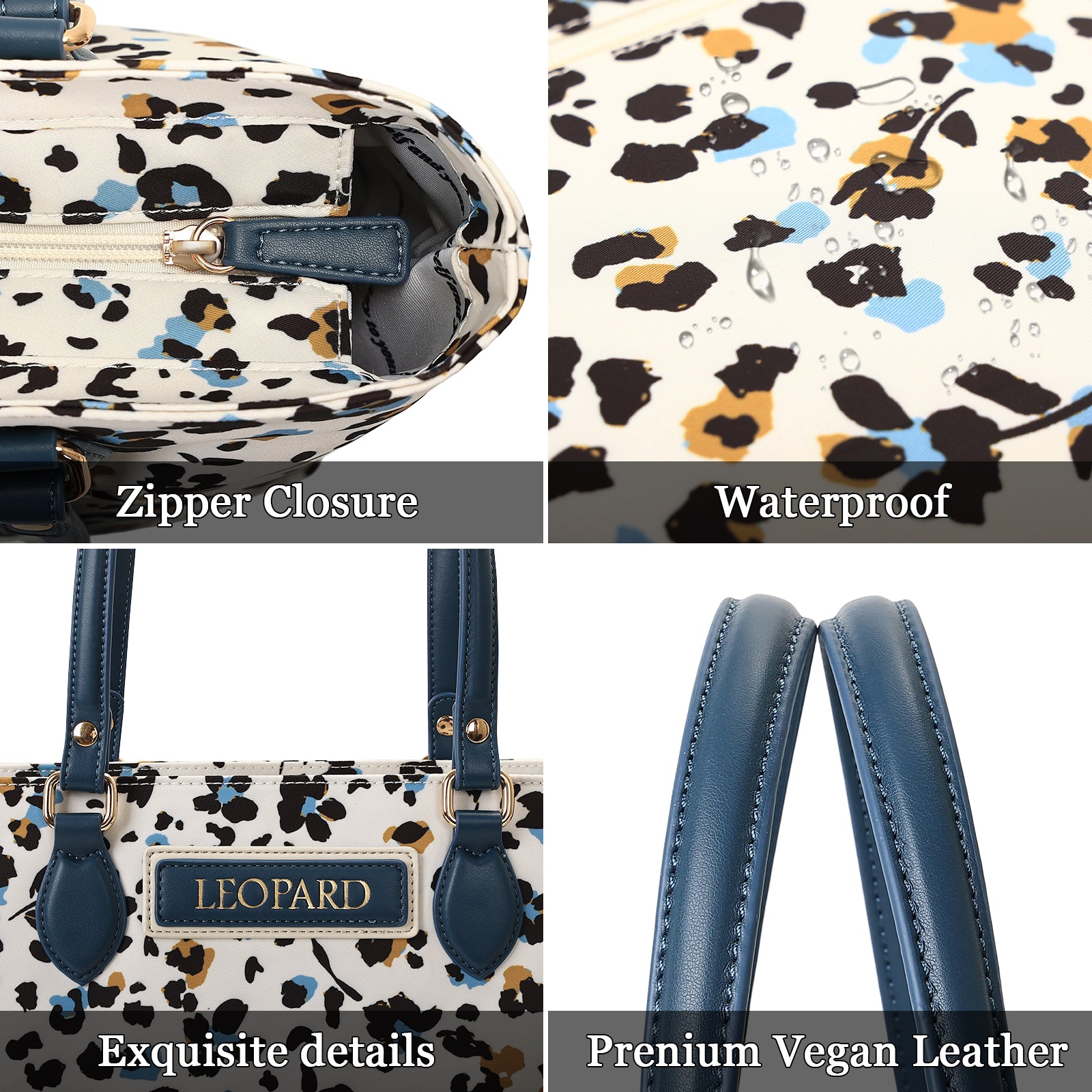 Cutie Kittie Tote bags for women, tote purse, nylon tote bag, with zipper and pockets, waterproof, lightweight，leopard