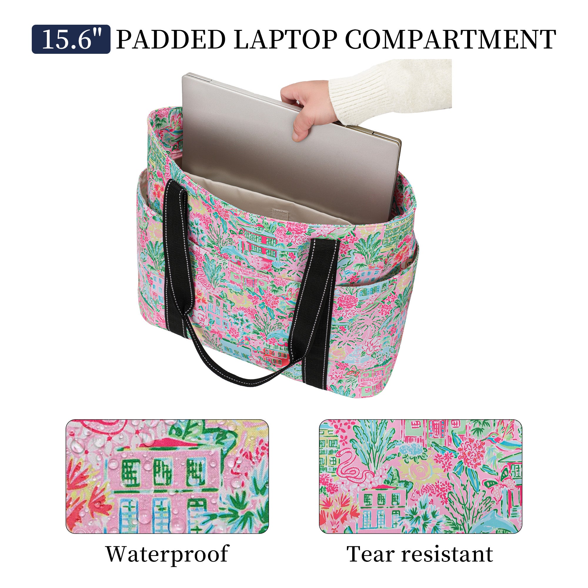 Happie Peppie Tote Bag for Women,Tote Bag with Laptop Compartment and Cup Holder,Shoulder Bag Handbag for Work, Travel, Gym, Nurse Teacher School ,with Multiple Pockets Top Zipper Closure