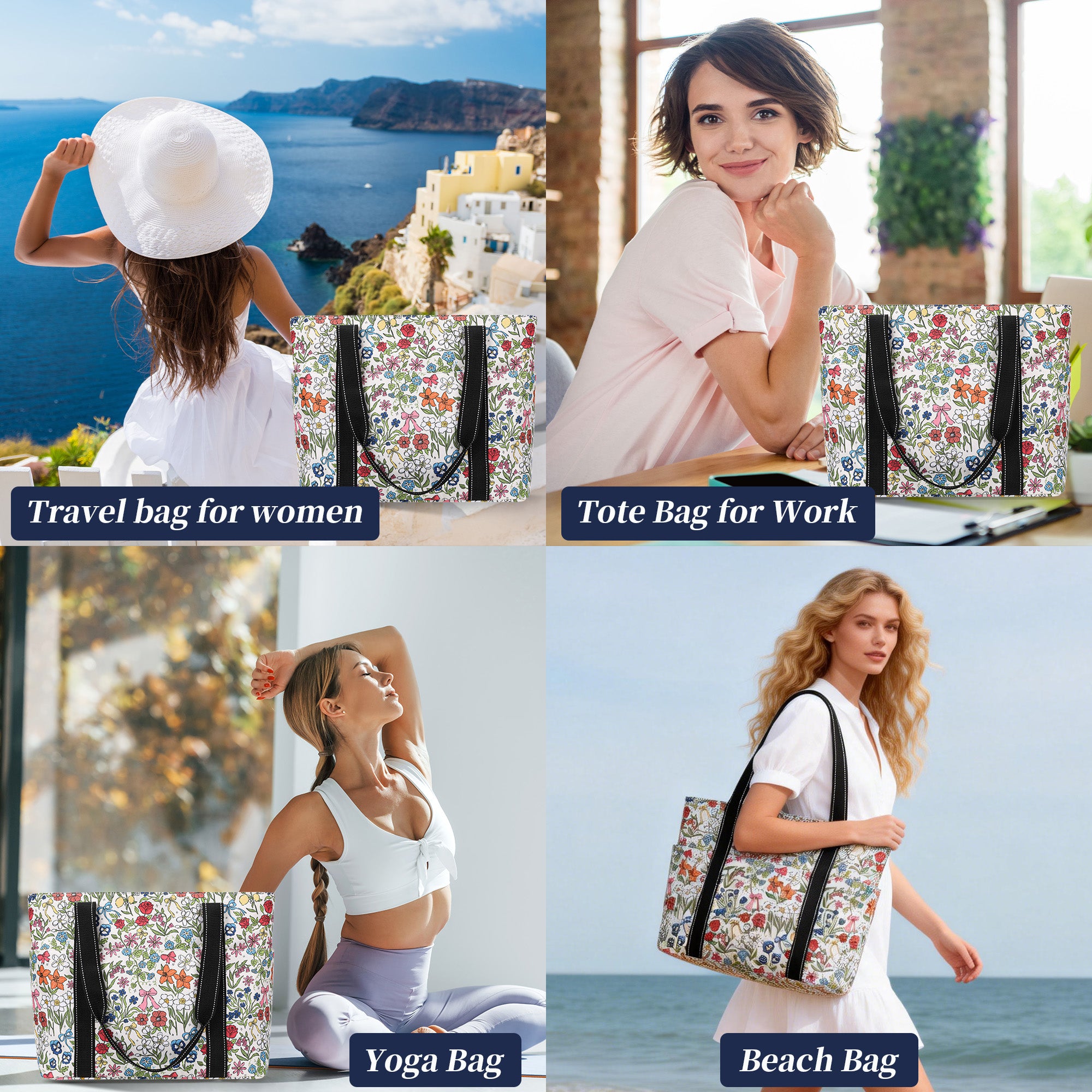 Happie Peppie Tote Bag for Women,Tote Bag with Laptop Compartment and Cup Holder,Shoulder Bag Handbag for Work, Travel, Gym, Nurse Teacher School ,with Multiple Pockets Top Zipper Closure