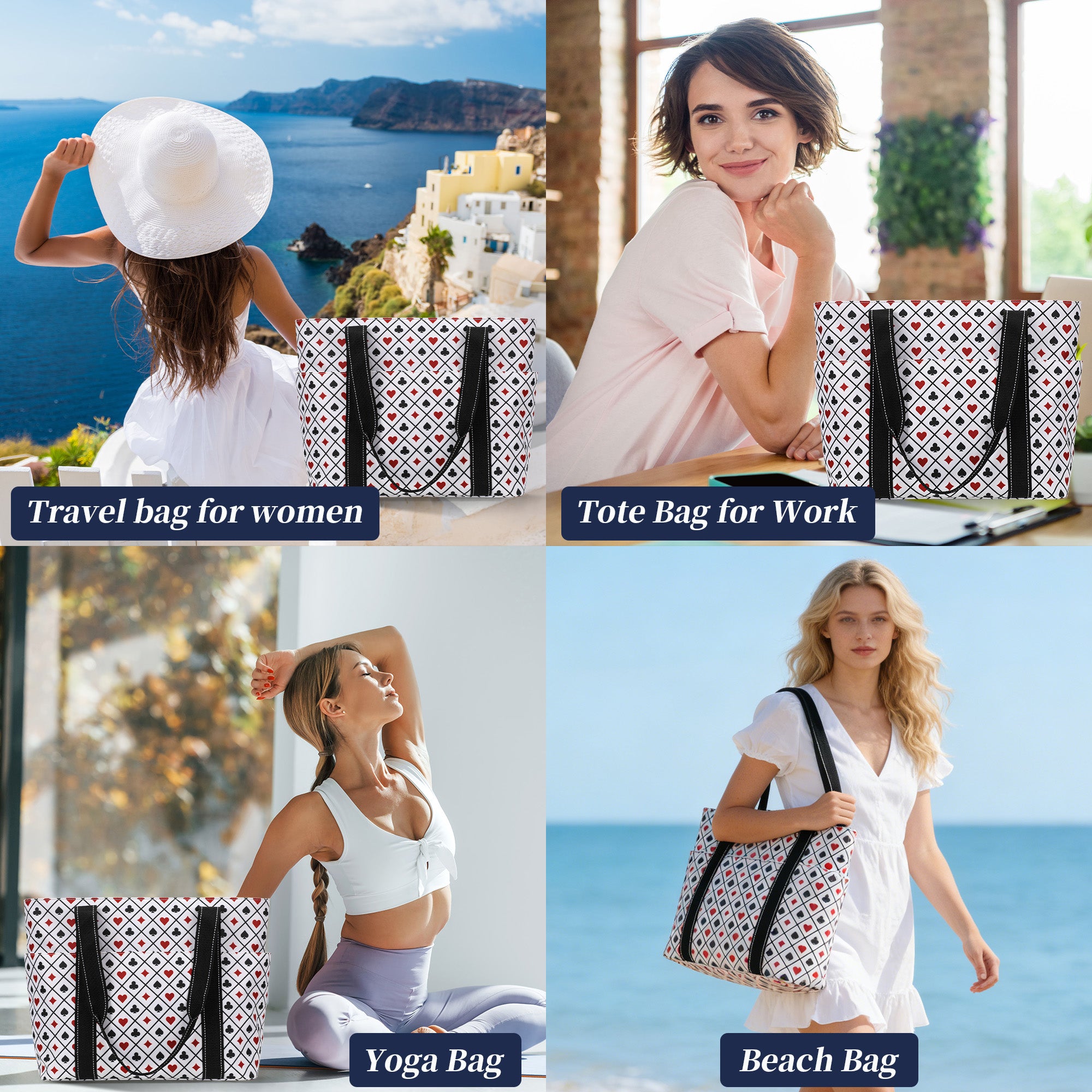 Happie Peppie Tote Bag for Women,Tote Bag with Laptop Compartment and Cup Holder,Shoulder Bag Handbag for Work, Travel, Gym, Nurse Teacher School ,with Multiple Pockets Top Zipper Closure