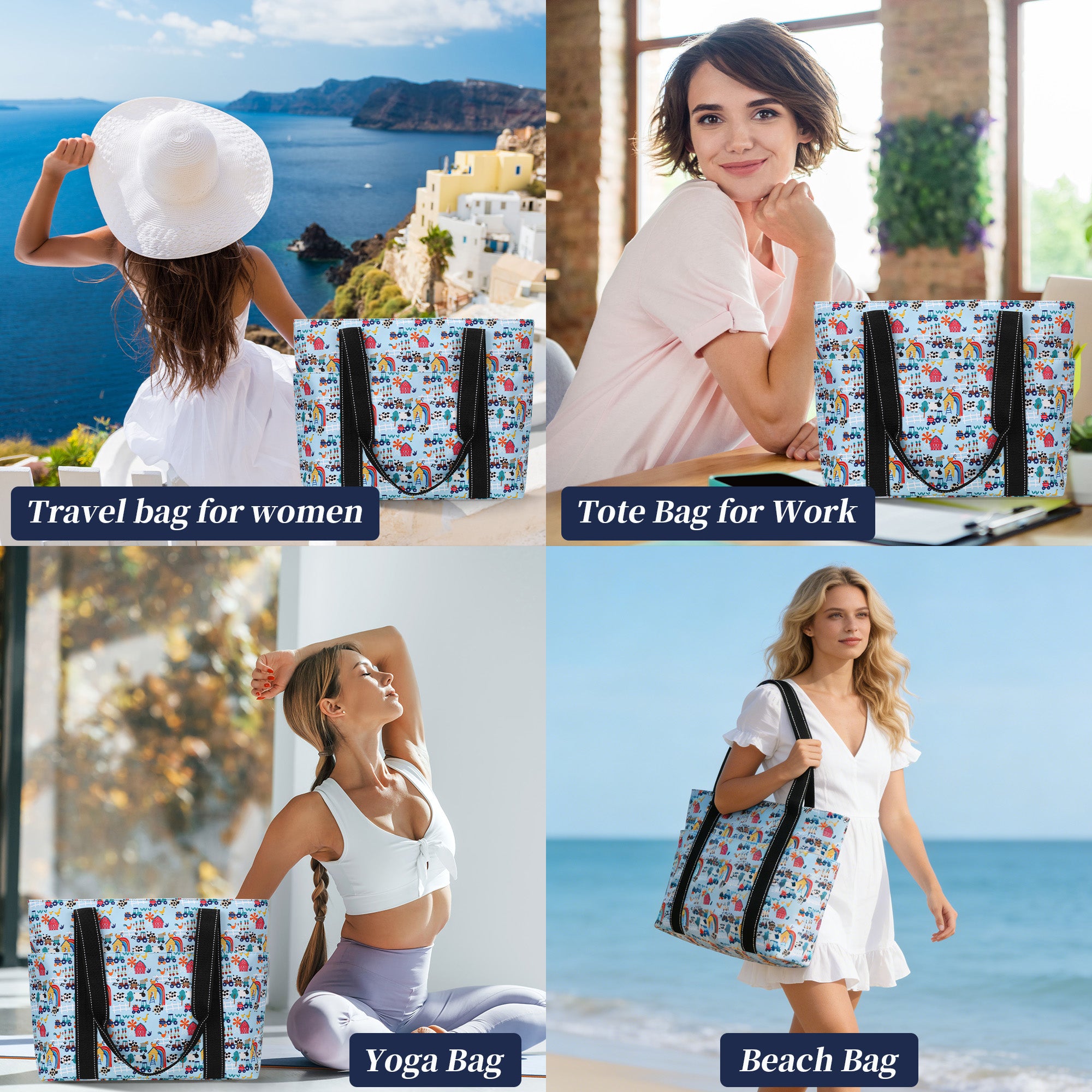 Happie Peppie Tote Bag for Women,Tote Bag with Laptop Compartment and Cup Holder,Shoulder Bag Handbag for Work, Travel, Gym, Nurse Teacher School ,with Multiple Pockets Top Zipper Closure