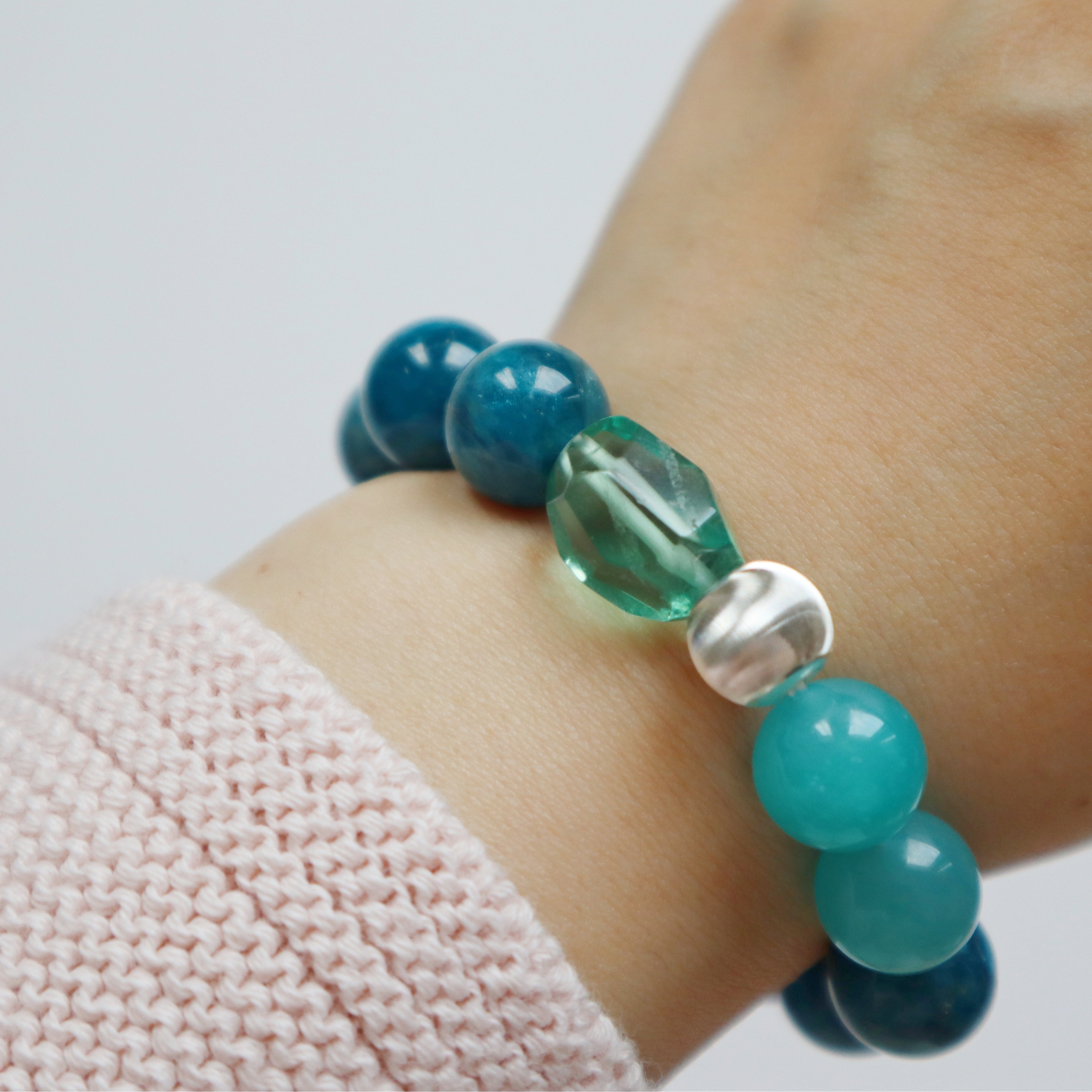 Blue-Amazonite Amethyst Green Agate Fluorite Blue Apatite Bracelet Crystal 