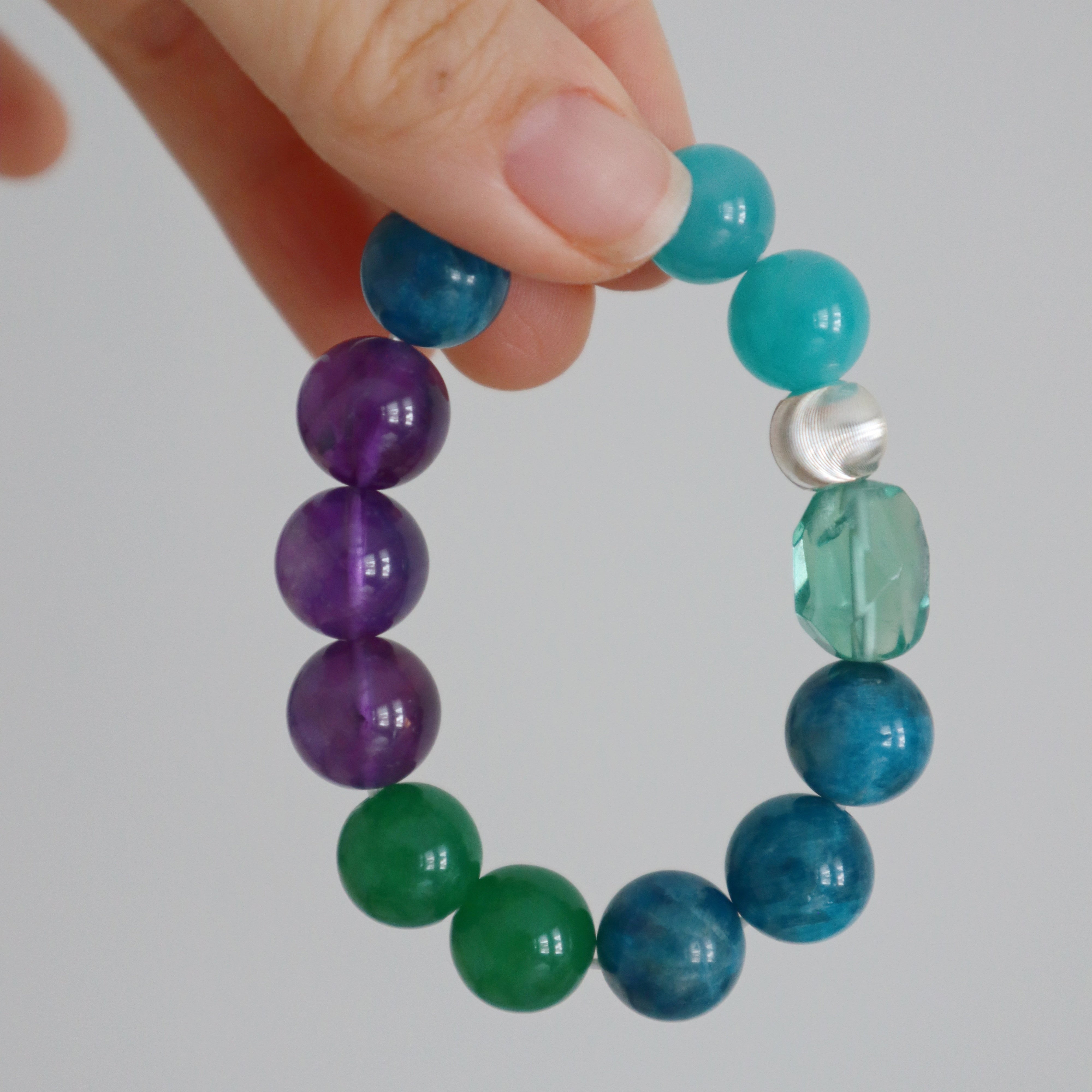 Blue-Amazonite Amethyst Green Agate Fluorite Blue Apatite Bracelet Crystal 