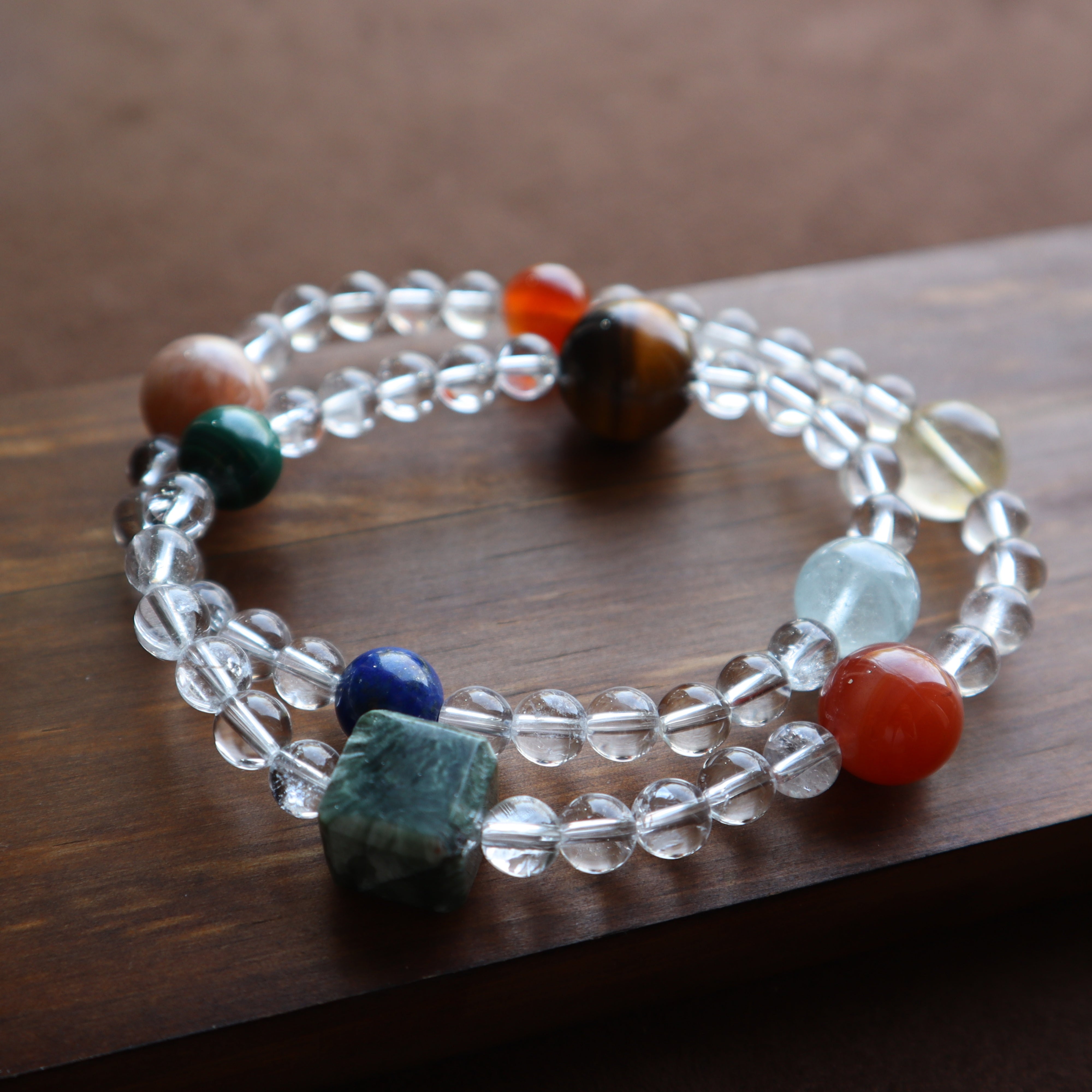 Space-Agate Serpentine Rutilated Quartz Malachite Aquamarine