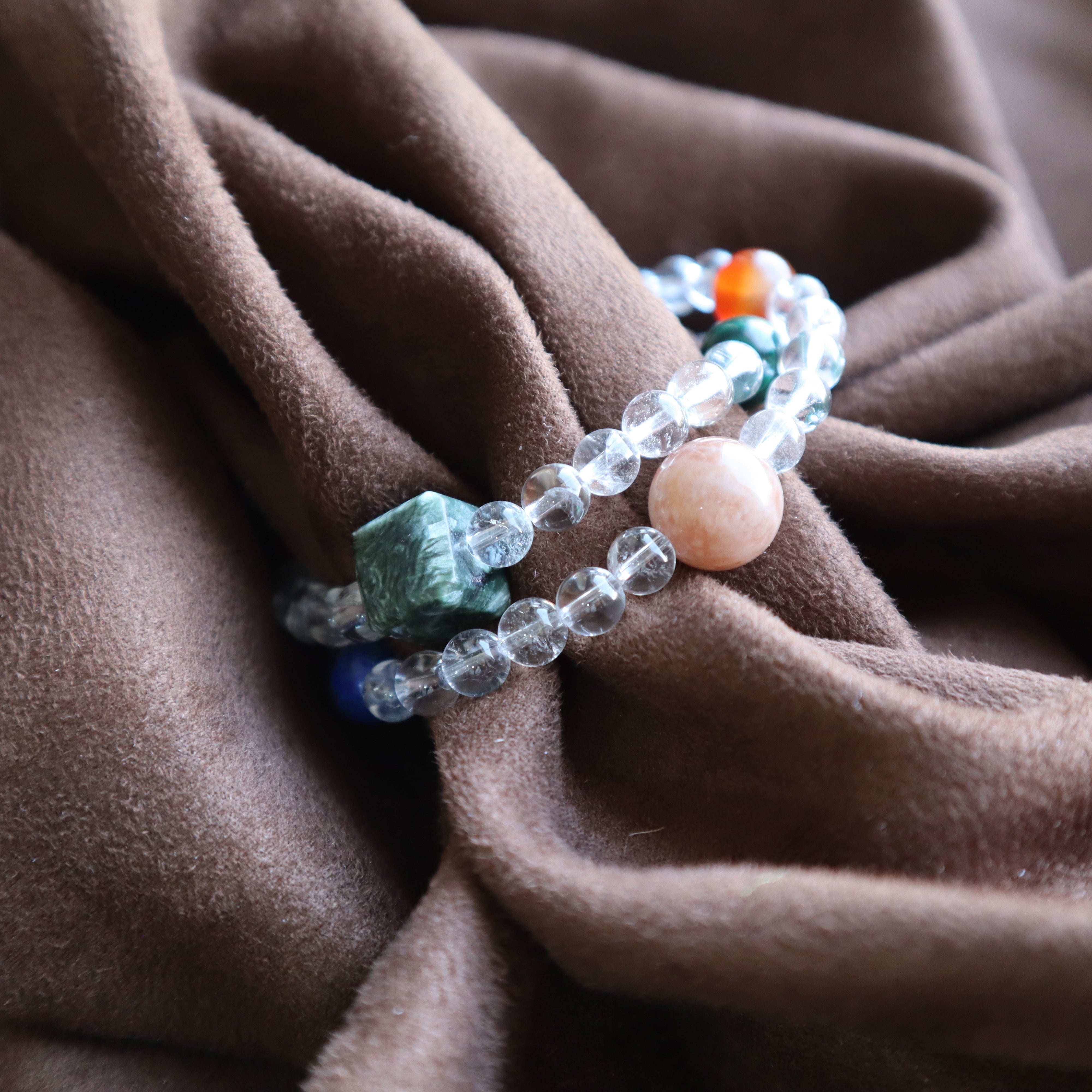 Space-Agate Serpentine Rutilated Quartz Malachite Aquamarine