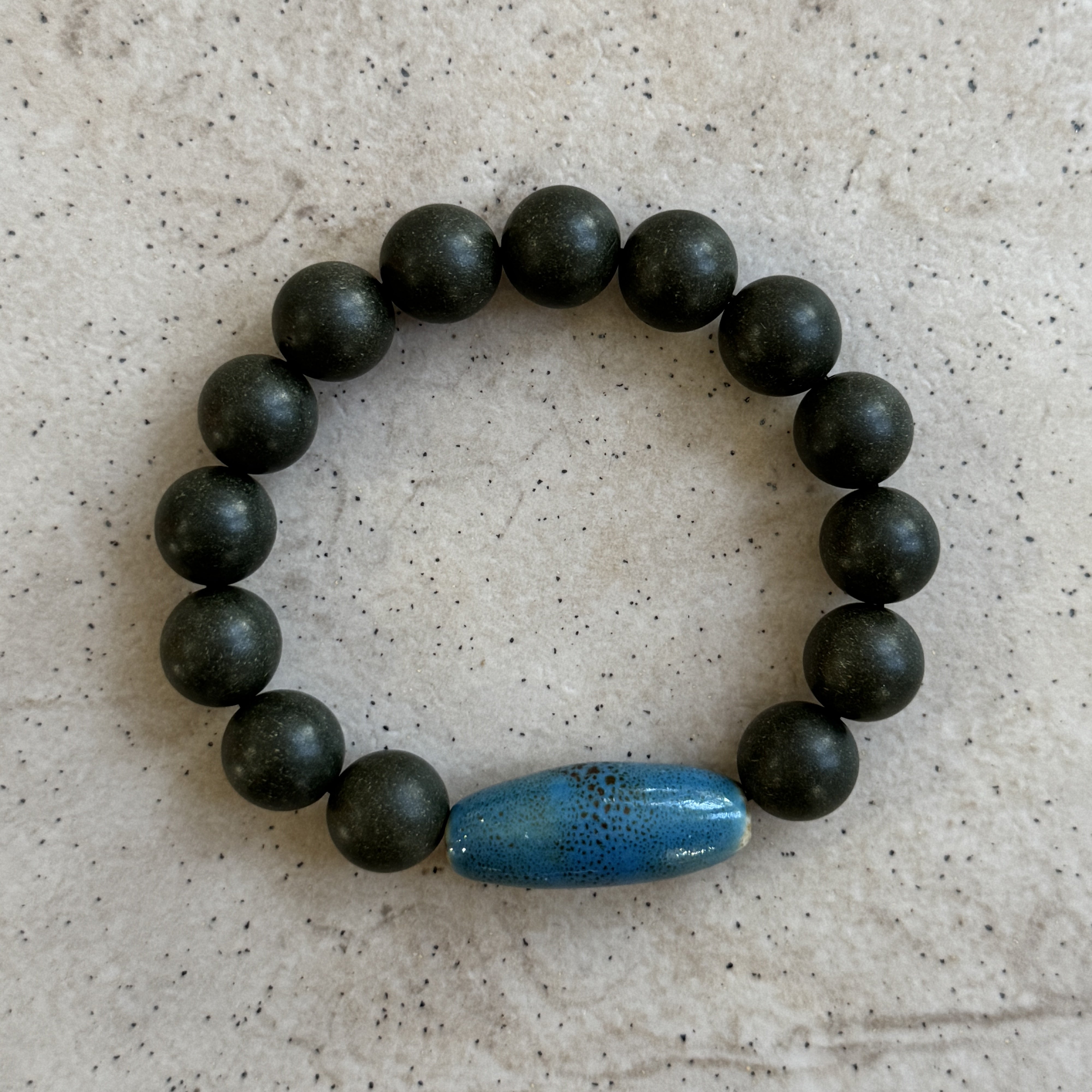 Blue Kiln Relic — Artisan Ceramic & Organic Incense Bead Bracelet