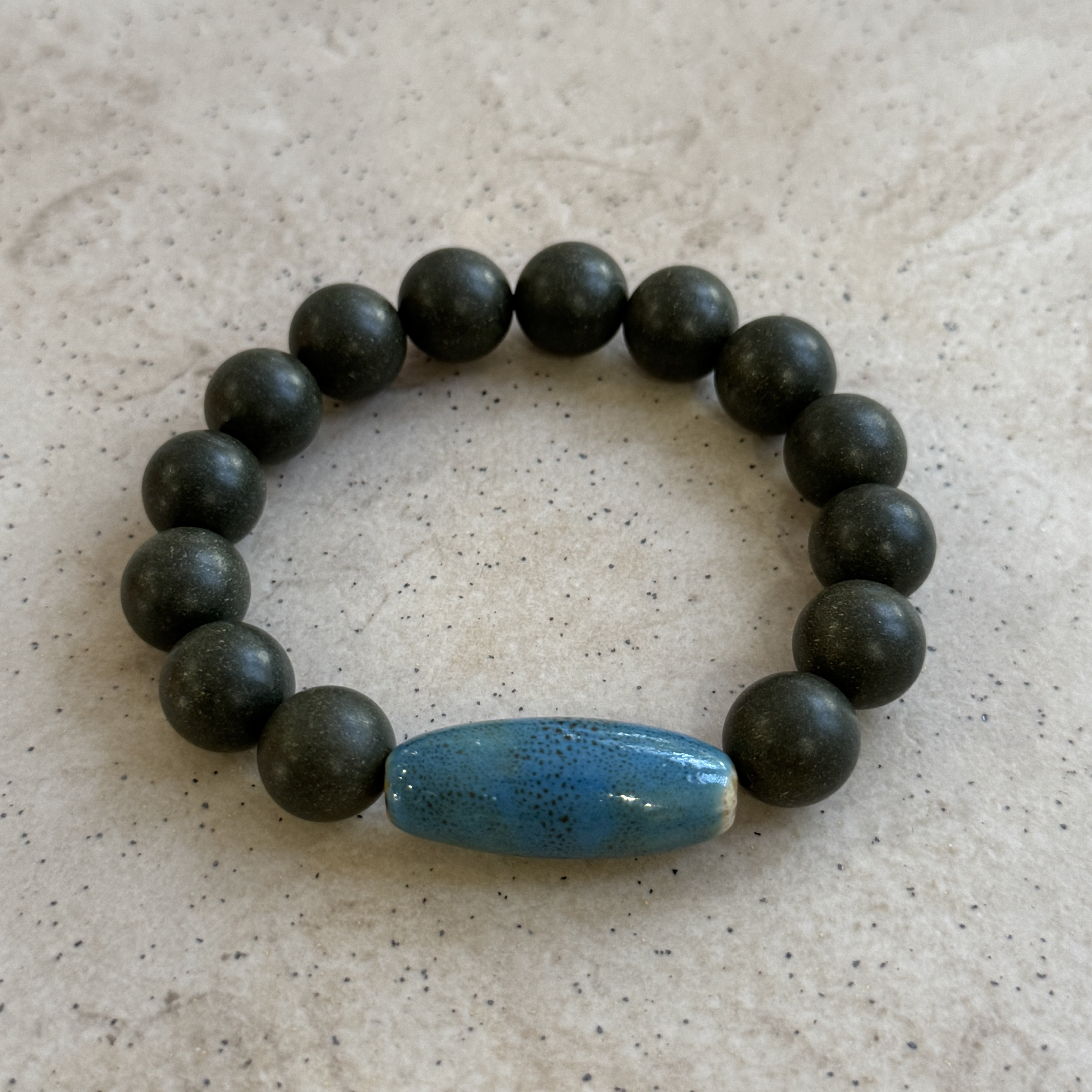 Blue Kiln Relic — Artisan Ceramic & Organic Incense Bead Bracelet