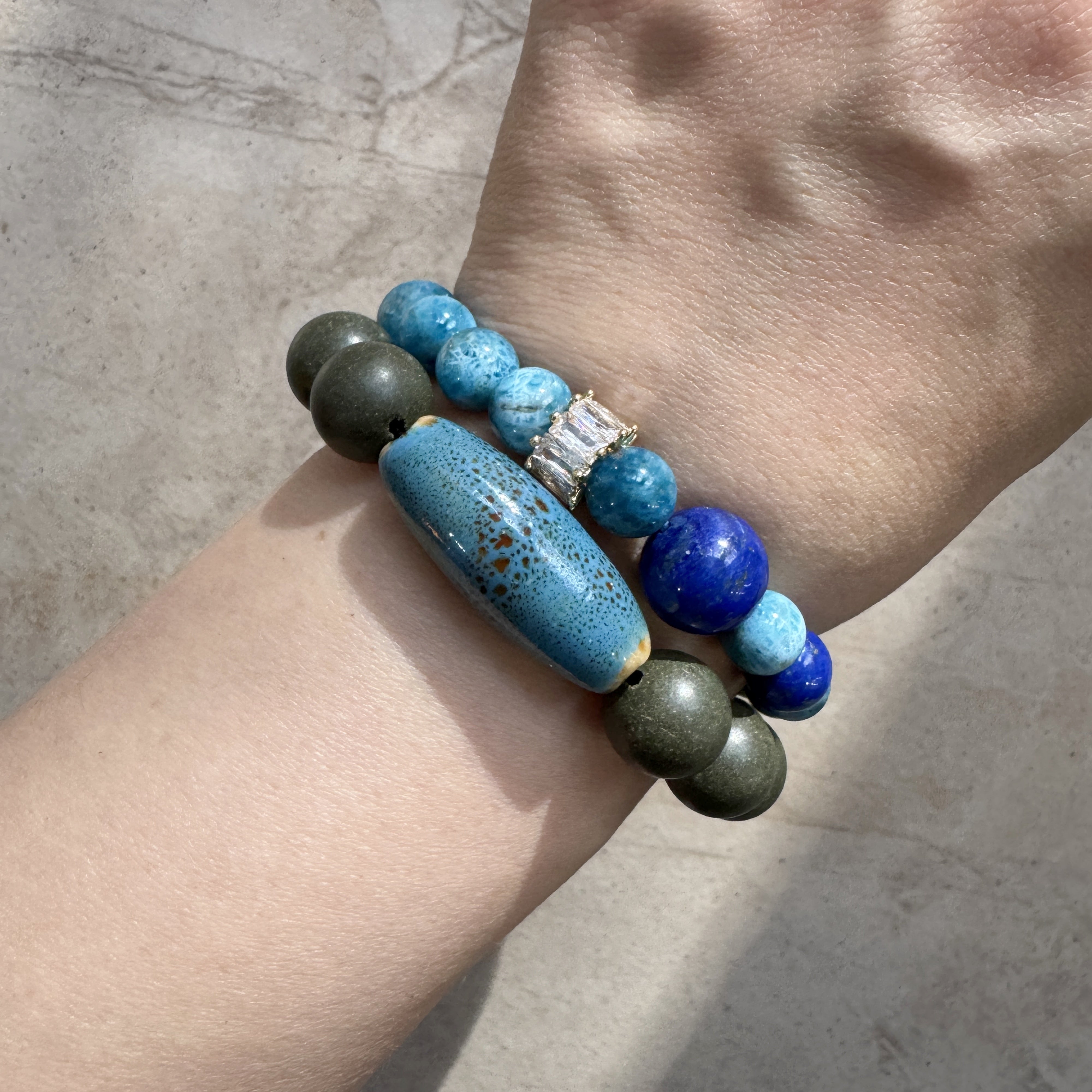 Blue Kiln Relic — Artisan Ceramic & Organic Incense Bead Bracelet