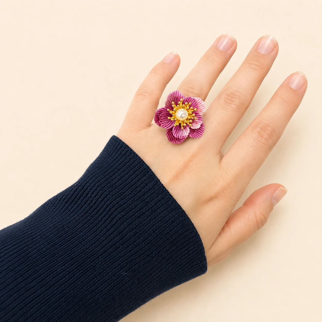 Handwoven Flower Adjustable Ring
