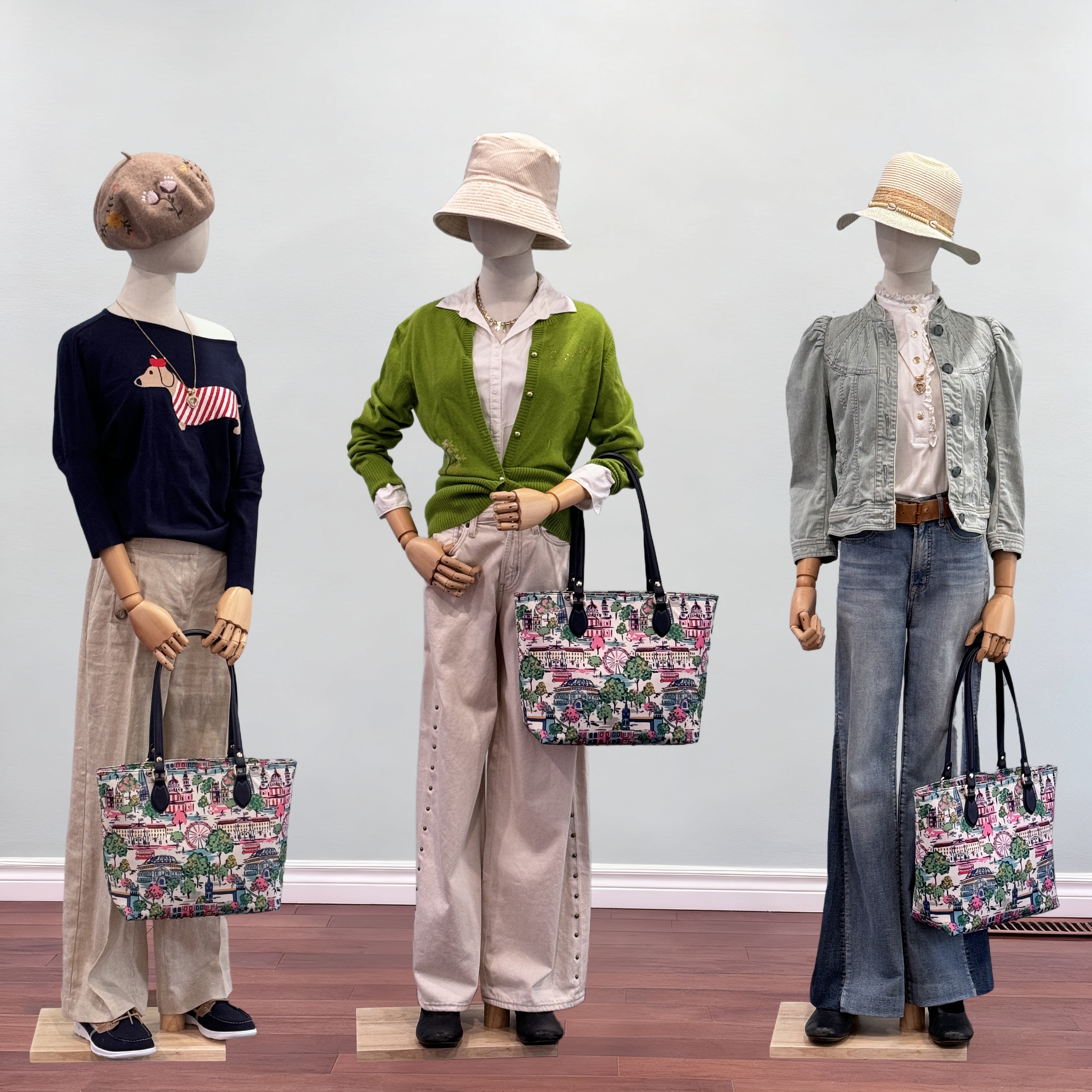 Cutie Kittie Tote bags for women, tote purse, nylon tote bag, with zipper and pockets, waterproof, lightweight，London