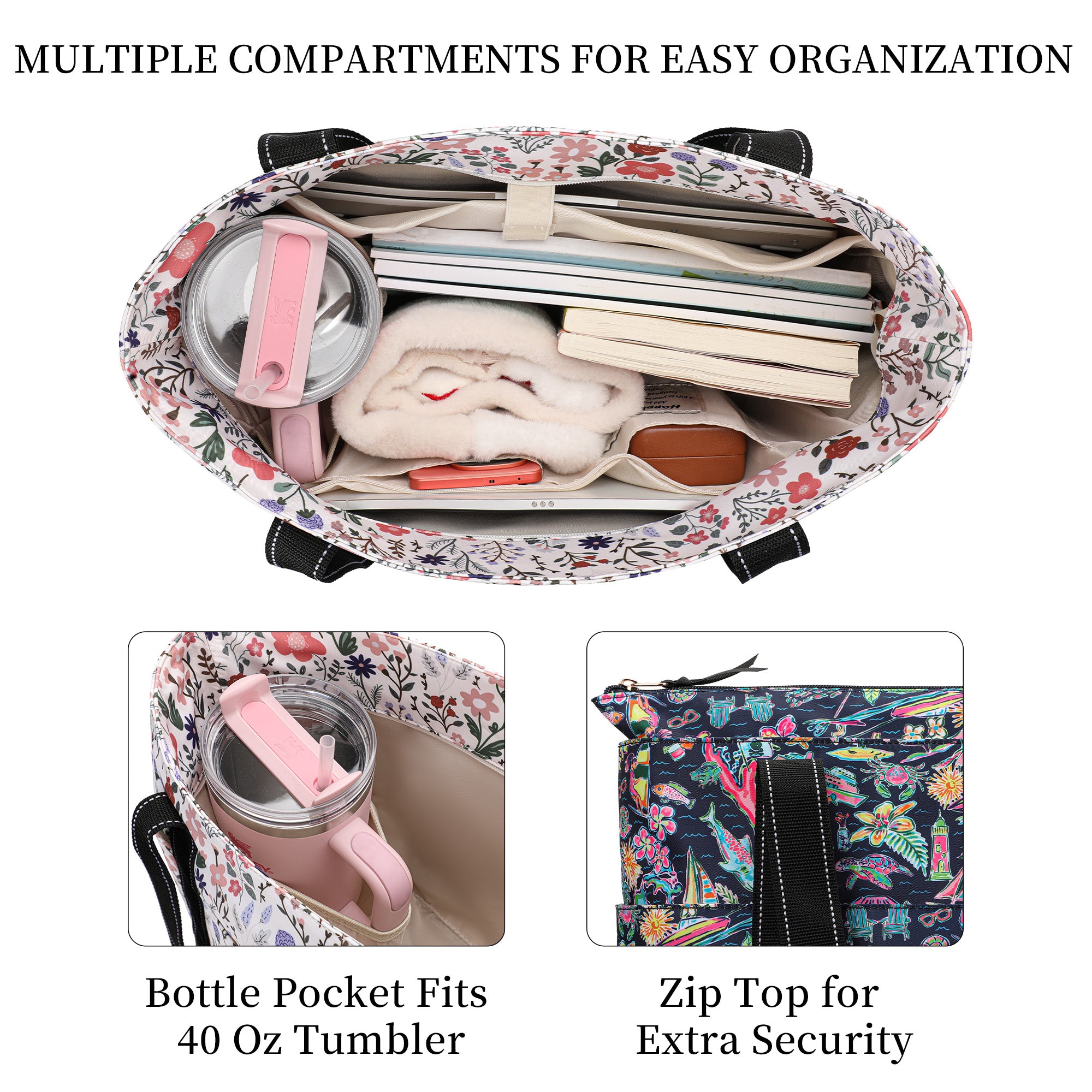 Happie Peppie Tote Bag for Women,Tote Bag with Laptop Compartment and Cup Holder,Shoulder Bag Handbag for Work, Travel, Gym, Nurse Teacher School ,with Multiple Pockets Top Zipper Closure