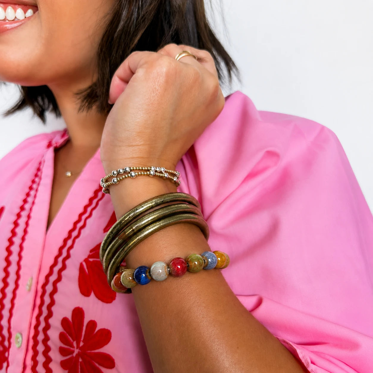 Colorful Glazed Ceramic Bead Bracelet