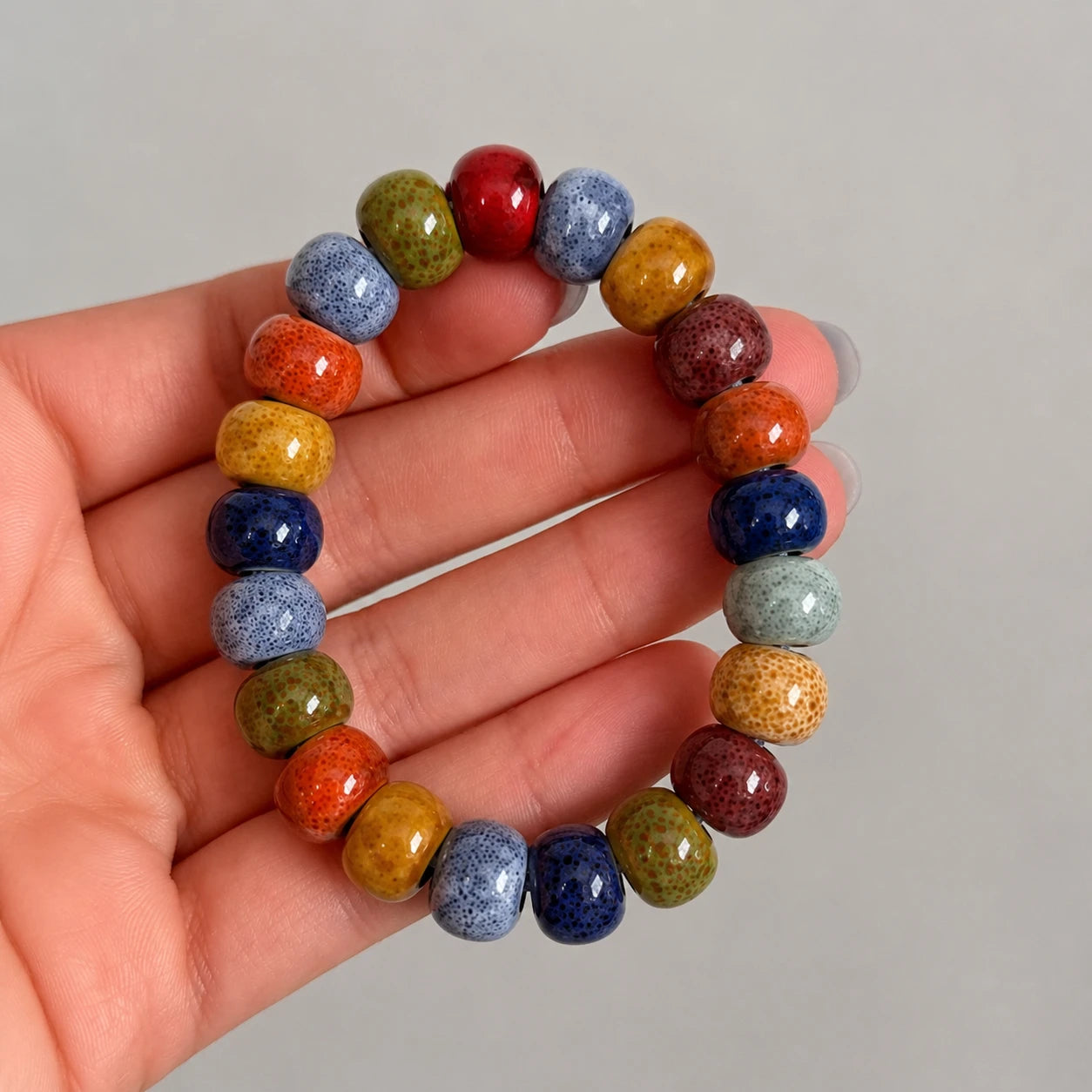 Colorful Glazed Ceramic Bead Bracelet