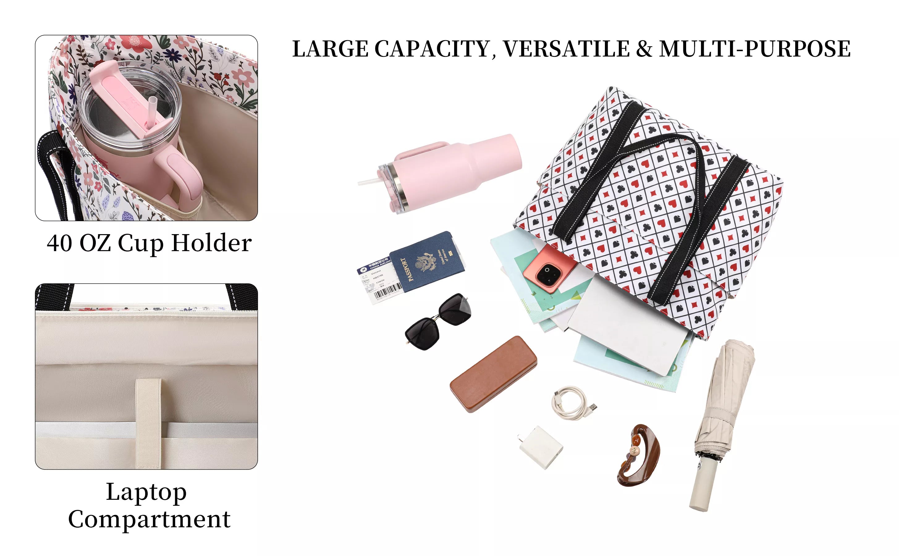 designer tote handbags tote with water bottle pocket