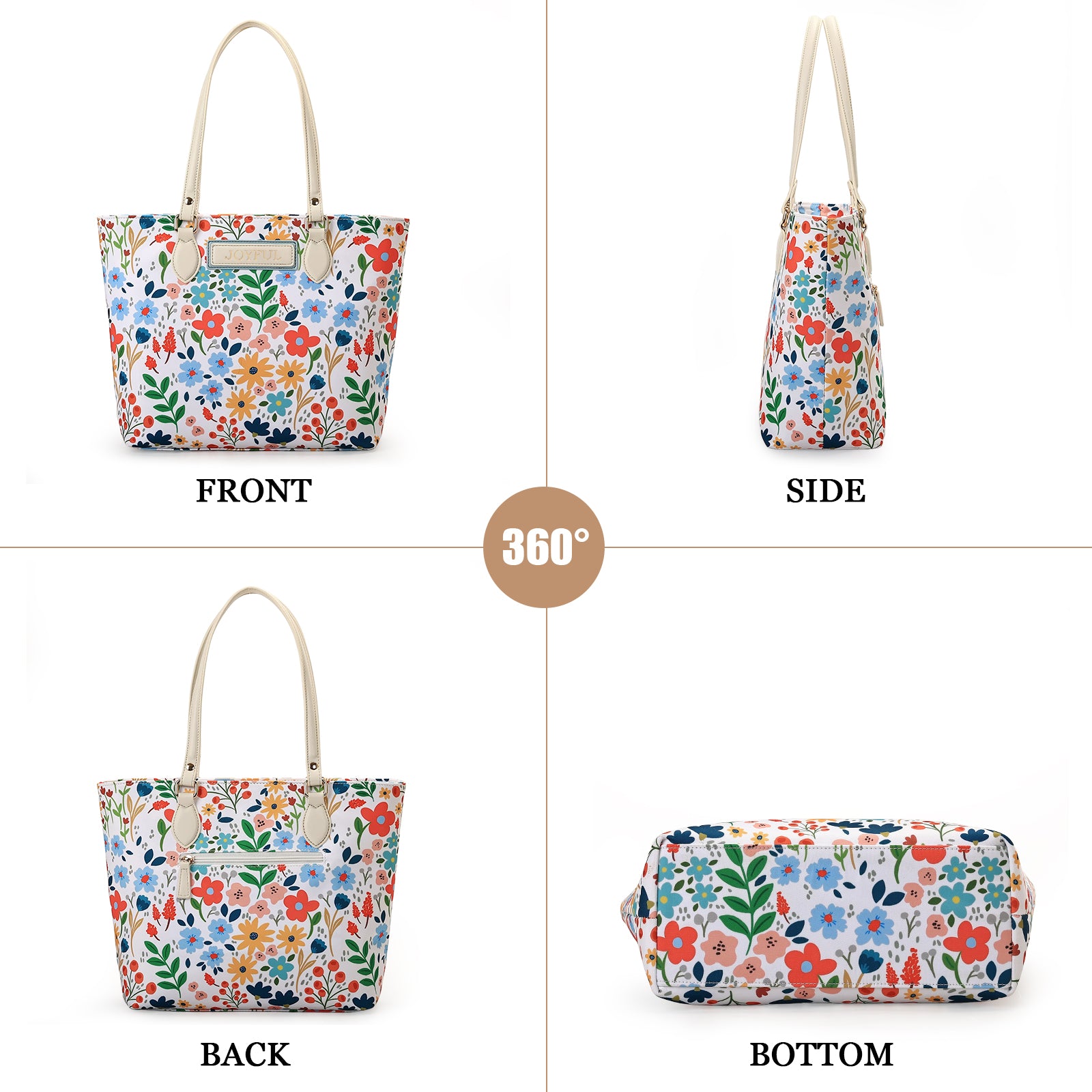 Cutie Kittie Tote bags for women, tote purse, nylon tote bag, with zipper and pockets, waterproof, lightweight，bloom